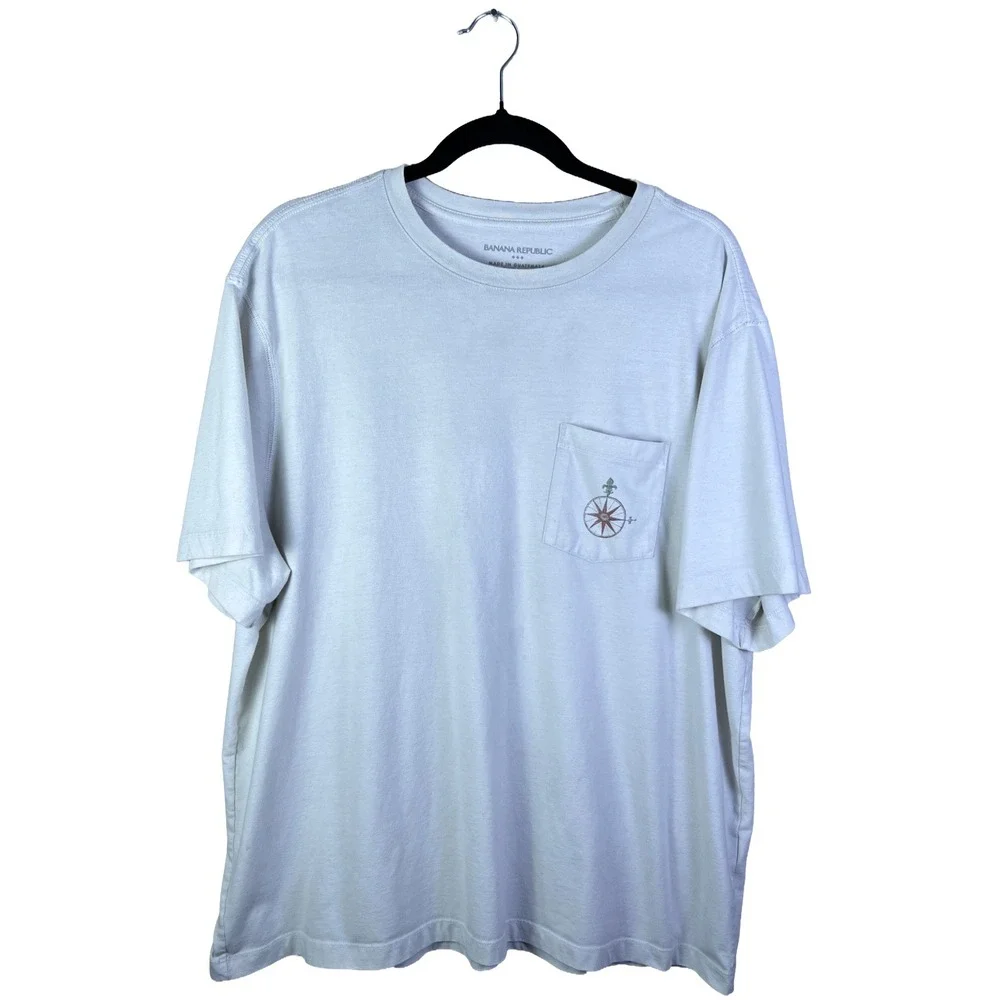 Banana Republic Pocket T-Shirt Men's XXL White Graphic Map Preppy